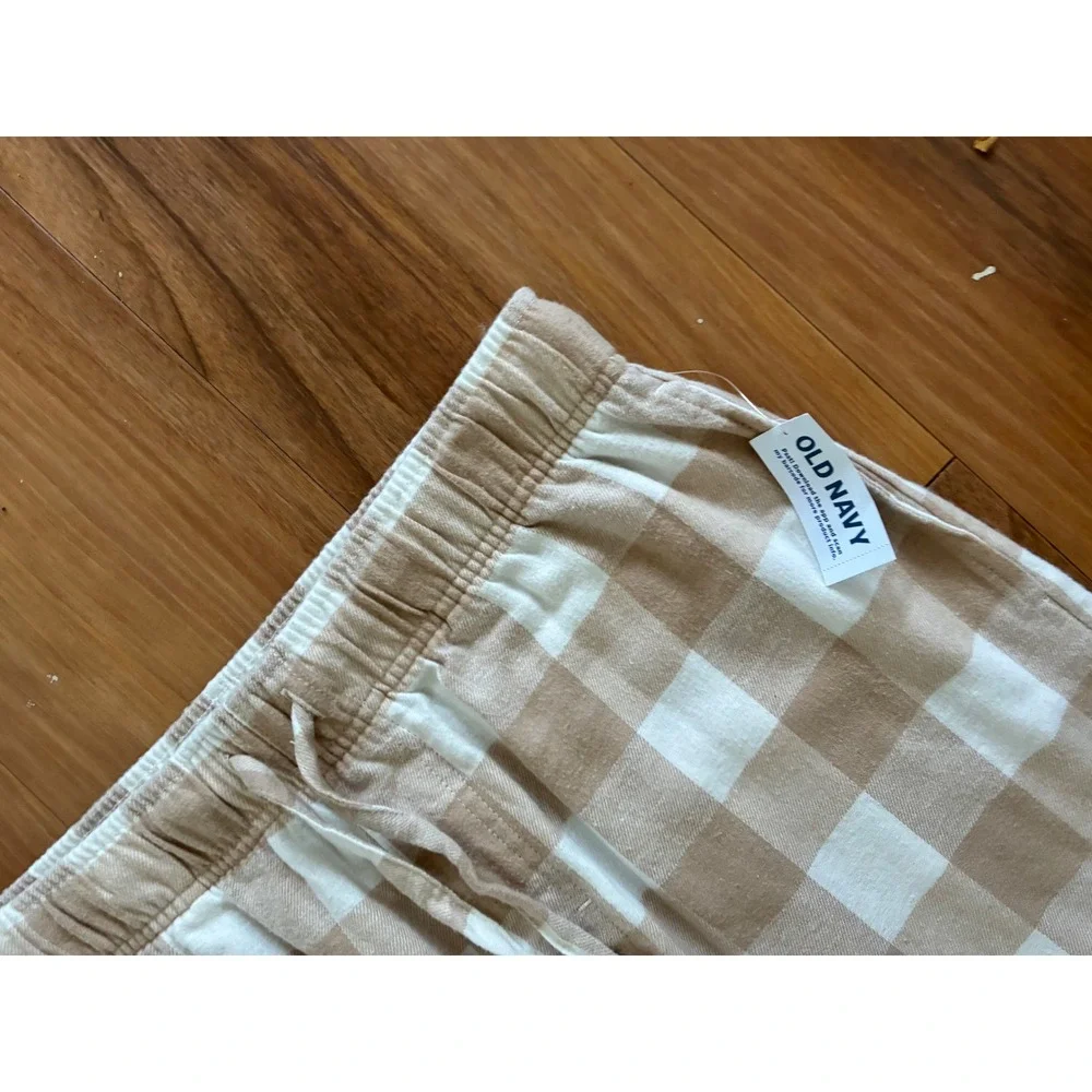 Old Navy Womens Tan White Buffalo Plaid Flannel Pajama Pants M Tall Minimalist